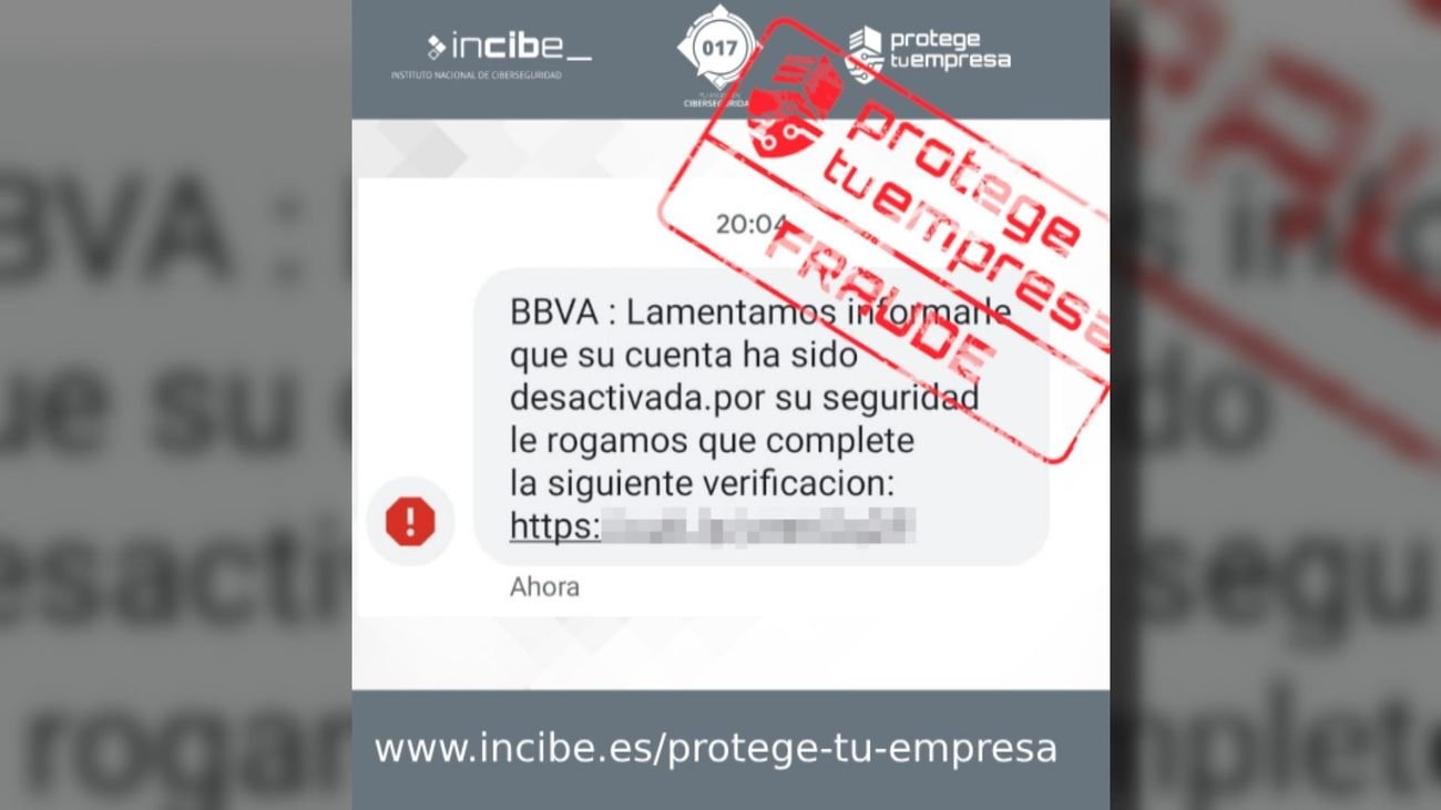 Mensaje SMS de una estafa bancaria